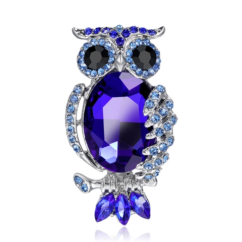 Retro Owl Brooch With Royal Blue Rhinestones And Alloy Base For Women Clothing Accessories Elegant Animal Jewelry