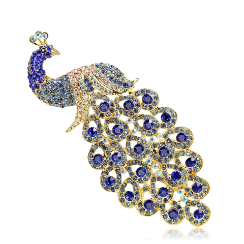 Elegante Spilla Pavone In Cristallo Blu Reale In Lega Strass Spilla Animale Gioielli Vintage Donna