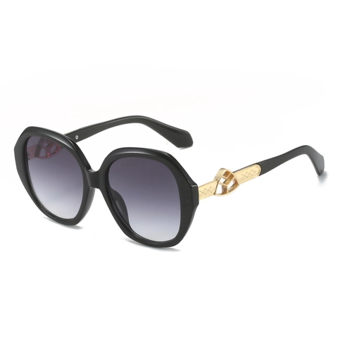 Lunettes De Soleil Ovales Surdimensionnées À La Mode Verres Dégradés Branches En Métal Évidé Lettre Protection UV400