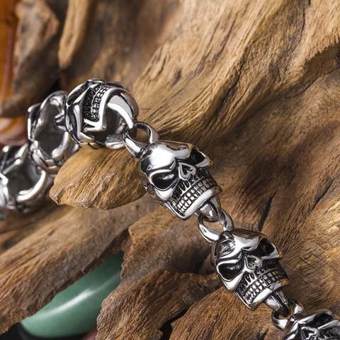 Set Collana E Bracciale Teschio In Acciaio Inossidabile Gioielli Punk Hip Hop Da Uomo Con Fibbia OT