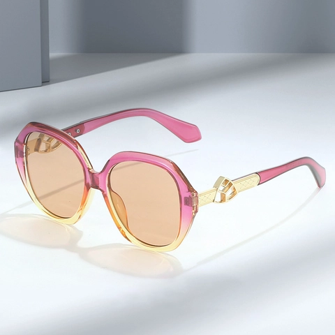 Lunettes De Soleil Ovales Surdimensionnées À La Mode Verres Dégradés Branches En Métal Évidé Lettre Protection UV400