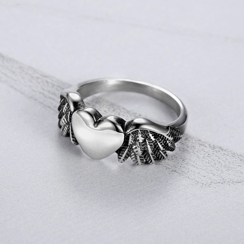 Vintage Heart Wings Stainless Steel Ring Punk Gothic Motorcycle Style 316 Stainless Steel Jewelry For Men Women