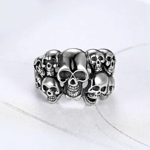Anillo De Calavera De Acero Inoxidable Para Hombre Múltiples Calaveras Punk Gótico Biker Retro