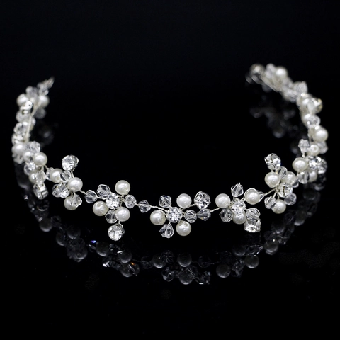 Handgemachtes Braut Stirnband Mit Künstlicher Künstliche Perle Kristall Strass Blumencluster Hochzeit Elegante Haarrebe Für Damen