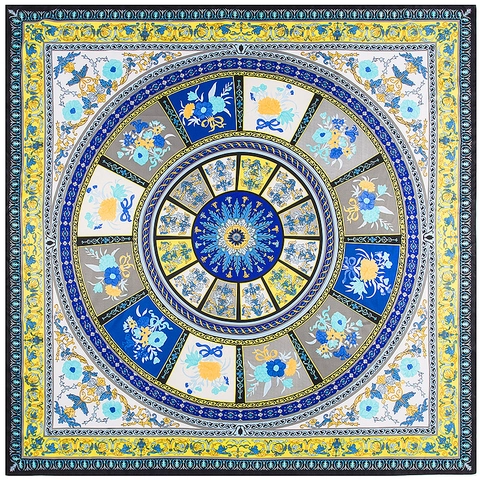 Grande Sciarpa Quadrata Da Donna Twill Satin Effetto Raso Stampa Floreale Mandala Barocco Elegante Scialle Di Lusso