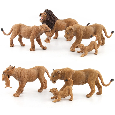 Figure Modello Famiglia Leoni Realistiche Giocattolo Educativo Fauna Selvatica Statuette PVC Solido Ornamento