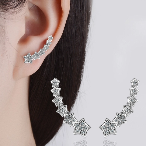 Orecchini Ear Climber A Stella Stelle A Cinque Punte Graduate Lega Zircone Scintillante Gioielli Eleganti Per Donna