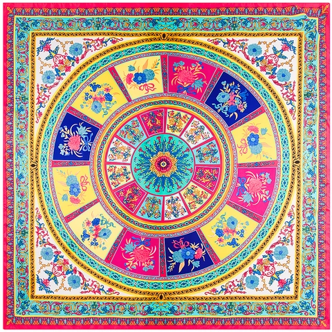 Grande Sciarpa Quadrata Da Donna Twill Satin Effetto Raso Stampa Floreale Mandala Barocco Elegante Scialle Di Lusso