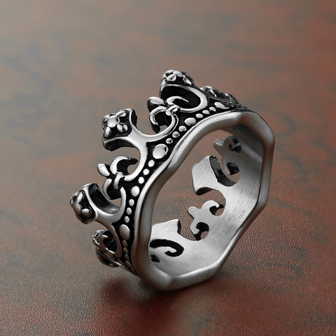 Anillo De Corona Vintage De Acero Inoxidable Gótico Punk Fleur De Lis Joyería Retro Oxidada Para Hombres Y Mujeres