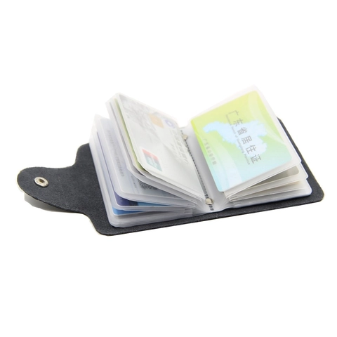 Genuine Cowhide Leather Card Holder Mini Wallet Multi Slot Credit Card Organizer Case With Snap Button For Men Women