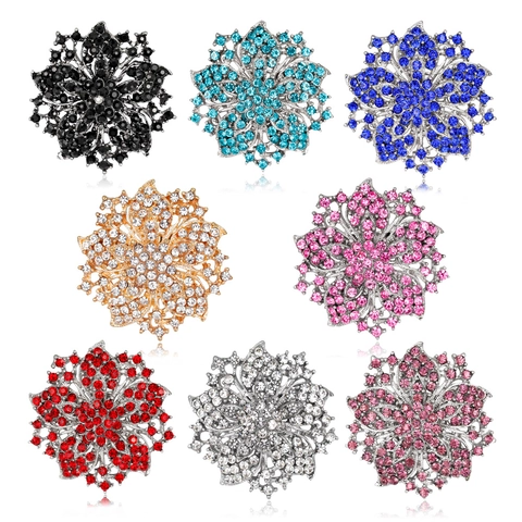 Sparkling Flower Brooch Pin Alloy Full Rhinestone Crystal Elegant Wreath Design Luxury Jewelry For Women