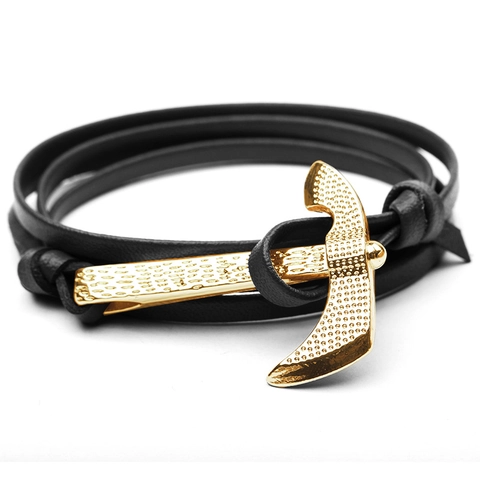 Retro Viking Axe Anchor Wrap Bracelet For Men Women Alloy And Leather Multi Layer Nautical Punk Jewelry