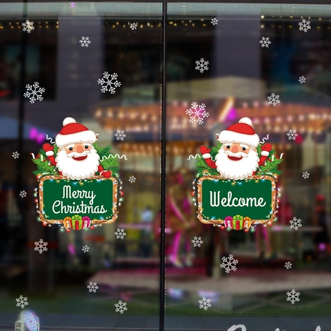 Christmas Window Decals Santa Claus Reindeer Snowflakes PVC Waterproof Stickers For Glass Door Shop Decor Merry Christmas