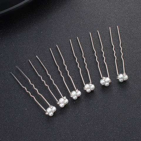 Alloy Imitation Artificial Pearl Rhinestone U Shaped Hair Pins Bridal Wedding Hair Accessories Elegant Floral Design For Women
