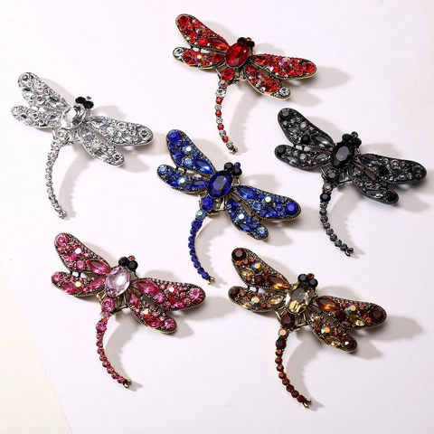 Vintage Dragonfly Brooch Pin Shimmering Alloy Rhinestone Crystal Gem Animal Jewelry For Coats Scarves Elegant Women Men Accessories