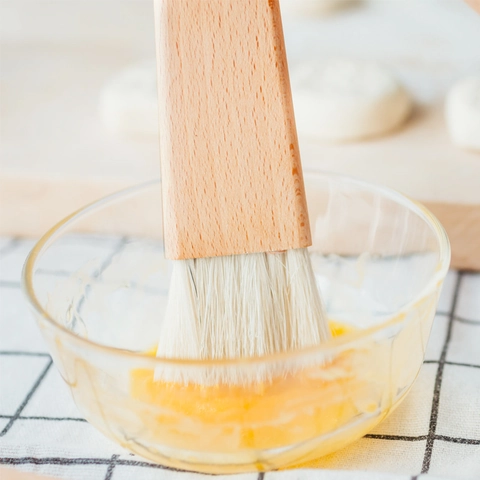 Pincel De Pastelería Madera De Haya Cerdas Naturales De Jabalí Mango Plano Con Cordón De Cuero Cocina Hornear Barbacoa Estilo Japonés