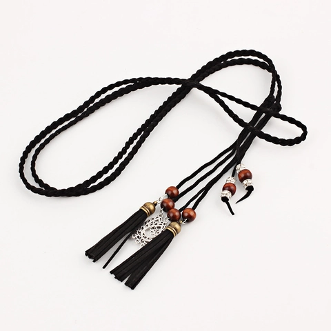 Cintura a Corda da Vita Intrecciata a Mano Con Nappine e Perline di Legno Donna Stile Etnico Vintage Catena da Vita Sottile Accessorio per Hanfu