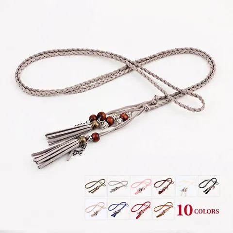 Cintura a Corda da Vita Intrecciata a Mano Con Nappine e Perline di Legno Donna Stile Etnico Vintage Catena da Vita Sottile Accessorio per Hanfu