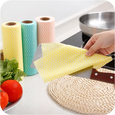 Rollo Paño De Limpieza Cocina Desechable No Tejido Patrón Ondulado Absorbente Aceite Toallas Vajilla