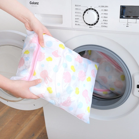 Cartoon Animal Print Mesh Laundry Wash Bag For Lingerie And Delicate Clothes Polyester Mesh Protection Net With Pink Zipper