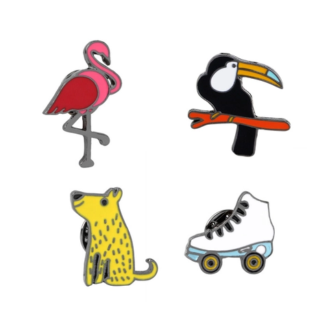 Broche De Esmalte De Dibujos Animados Pin Aleación Aceite Goteo Lindo Animal Tucán Flamenco Patín Diseño Accesorio De Ropa