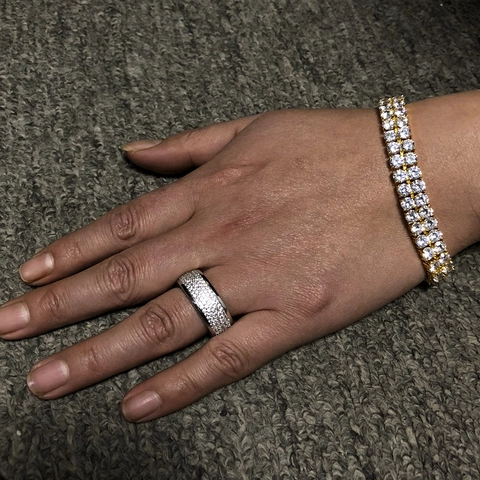 Δαχτυλίδι Iced Out Χαλκός Με Ζιργκόν Hip Hop Eternity Band Λαμπερά Κοσμήματα Μόδας Για Άνδρες Χρυσό Ασήμι