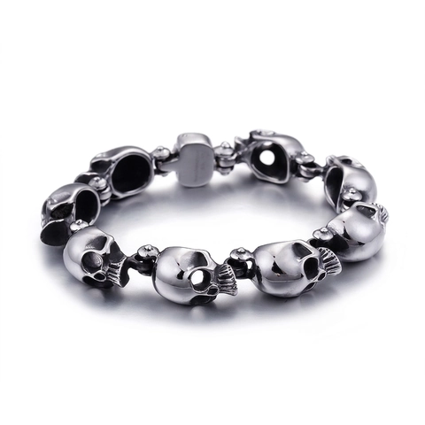 Pulsera De Eslabones Con Cabeza De Calavera Punk Acero Inoxidable Estilo Rock Gótico 3D Joyería Hip Hop Para Hombre