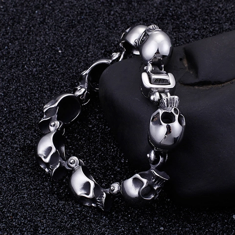 Pulsera De Eslabones Con Cabeza De Calavera Punk Acero Inoxidable Estilo Rock Gótico 3D Joyería Hip Hop Para Hombre