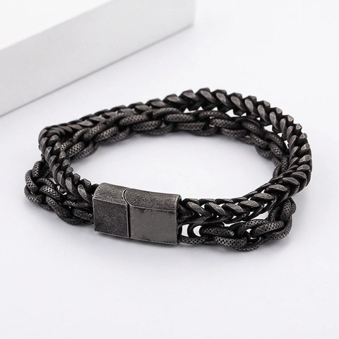 Pulsera De Capas Hombre Acero Inoxidable Cadena Curb Malla Retro Estilo Punk Rock Joyería Titanio