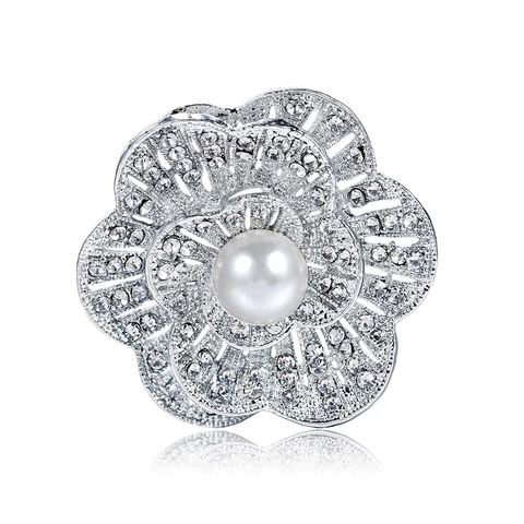 Spilla A Fiore In Lega Cava Con Perla Artificial Bianca E Strass Per Accessori Abbigliamento Donna Eleganza Matrimonio Festa