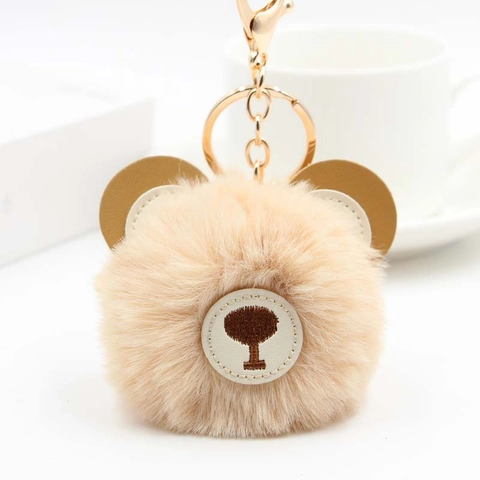 Bear Head Plush Keychain Pendant Faux Fur Fluffy Bag Charm With PU Leather Ears And Alloy Hook Soft Cute Accessory