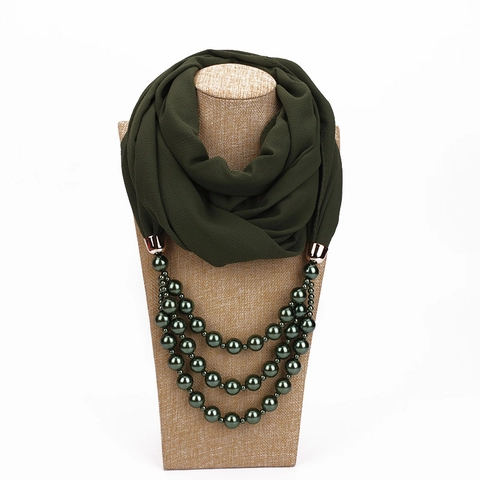 Damen Vintage Chiffon Schal Mit Mehrlagiger Künstlicher Perlenkette Anhänger Schal Für Reise Party Dekorativer Schmuck Halstuch