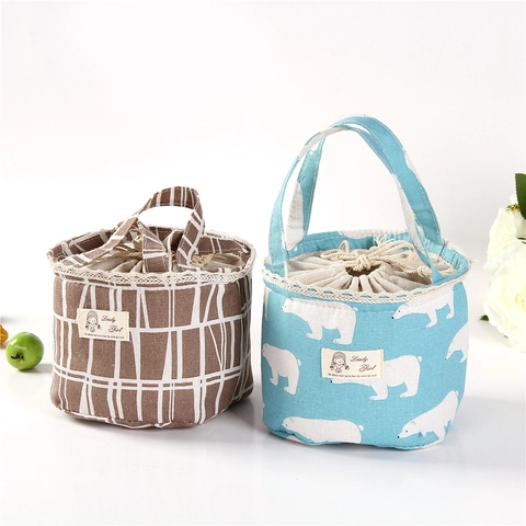 Borsa Termica Per Pranzo Cotone Lino Coulisse Portatile Bento Custodia Modello Orso Polare Borsa Portatile Per Freschezza