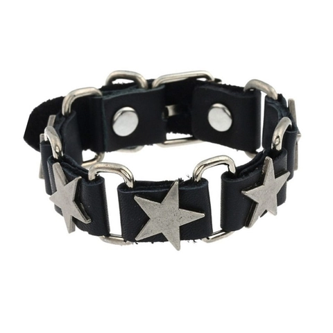 Retro Punk Lederarmband Mit Legierung Stern Nieten Und Druckknopf Verstellbare Manschette Armreif Für Damen Herren Schmuck