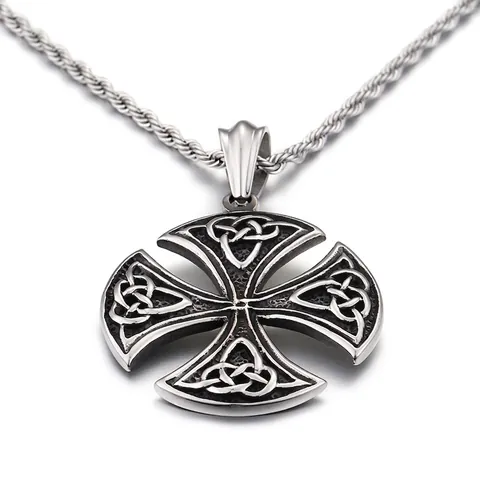 Ciondolo Croce Celtica Vintage Acciaio Inossidabile Gioielli Uomo Design Nodo Geometrico Ossidato