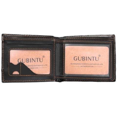 Cartera Corta Hombre Cuero PU Costuras Naranjas Ranuras Tarjetas Ventana ID Delgada Moda Retro Casual Clip Dinero