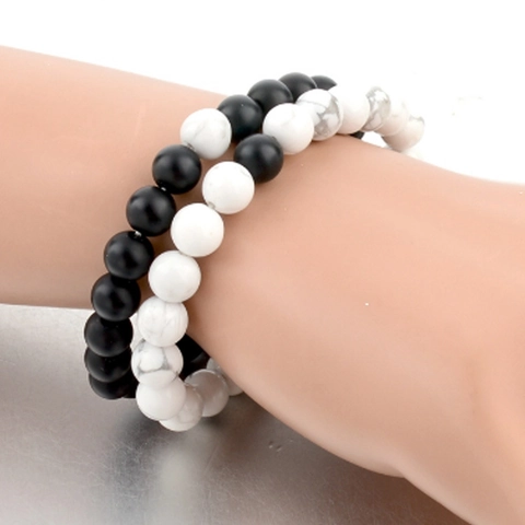 Bracelet De Distance Pour Couple En Pierre Naturelle Perles De Howlite Blanche Et Noir Mat Bijoux De Mode Yoga Guérison