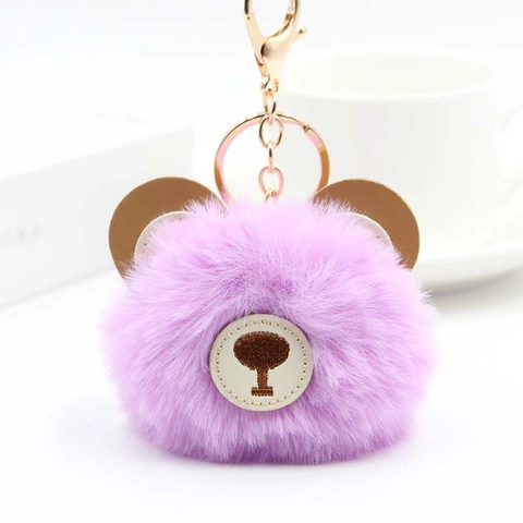 Bear Head Plush Keychain Pendant Faux Fur Fluffy Bag Charm With PU Leather Ears And Alloy Hook Soft Cute Accessory