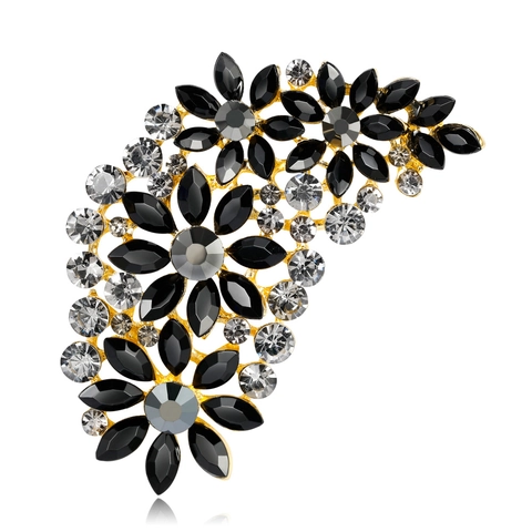 Elegante Broche de Aleación de Strass Flor Pluma Marquesa Cristal Corsage Pin Para Mujer Boda Banquete Joyería Accesorios