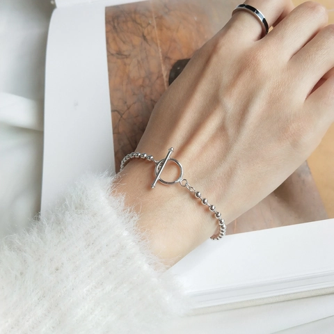 Bracciale Di Perline In Argento Sterling 925 Minimalista Chiusura A Gancio OT Gioielli Di Moda Geometrici Da Donna
