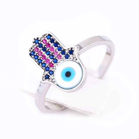 Anello Mano Di Hamsa Malocchio Rame Zirconia Conchiglia Turca Fatima Protezione Gioielli Per Donne Oro Argento