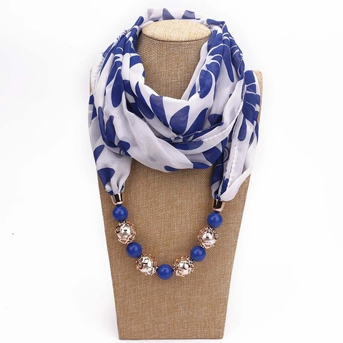 Sciarpa Collana Bohemian Con Stampa Floreale Per Donna Sciarpa In Chiffon Con Perle In Lega Gioielli In Perle Artificiali