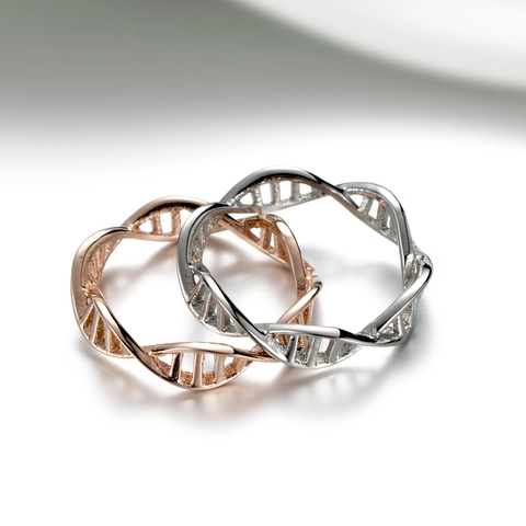 Anillo de Acero Inoxidable Hélice de ADN Moderno Científico Biología Genética Banda Trenzada Unisex Diseño Hueco Joyería Regalo