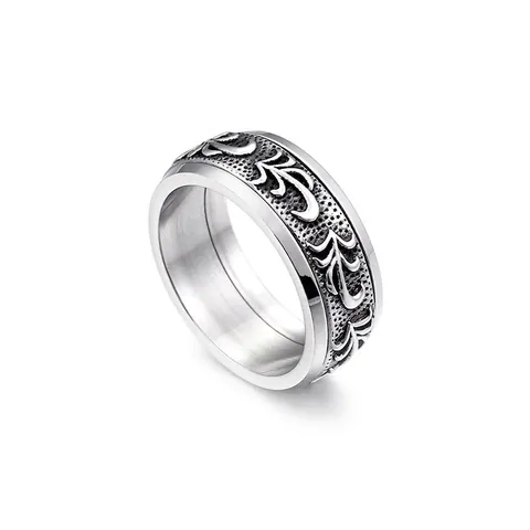 Bague Pour Hommes En Acier Au Titane Vintage Motif De Vigne Gravé Rotative Spinner Band Bijoux Punk Gothique