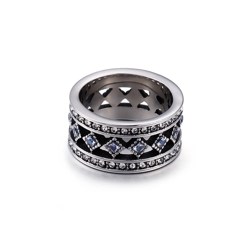 Anillo Ancho De Acero Inoxidable Para Hombre Zircón Blanco Geométrico Hueco Rombo Hip Hop Punk Joyería Vintage