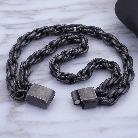 Herren Armband 316L Edelstahl Geflochten Kette Retro Industrie Stil Punk Gotik Schmuck Magnetverschluss