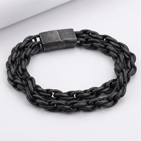 Herren Armband 316L Edelstahl Geflochten Kette Retro Industrie Stil Punk Gotik Schmuck Magnetverschluss