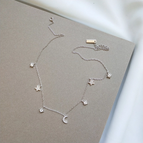 Collana Con Pendente Stella Luna Argento Sterling 925 Zirconi Scintillanti Elegante Girocollo A Strati Gioielli Per Donna