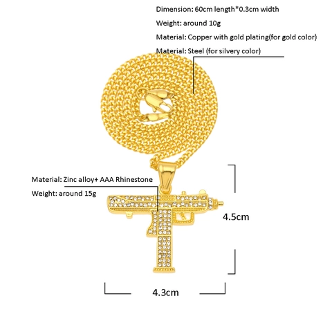 Hip Hop Uzi Maschinenpistole Anhänger Halskette Legierung Mit Strass Cuban Kette Streetwear Schmuck Herren Damen