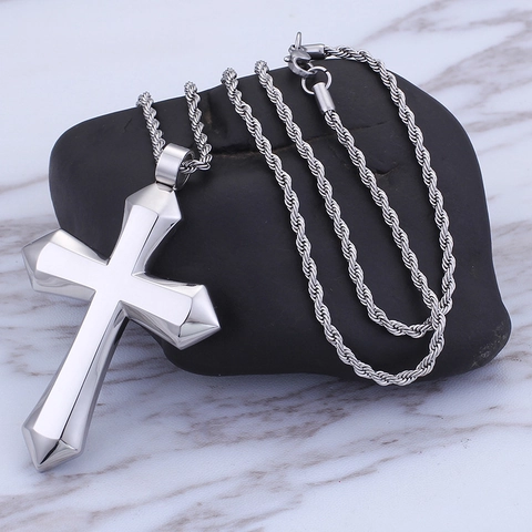 Cross Pendant Necklace Stainless Steel Titanium Steel Polished Punk Hip Hop Jewelry For Men Women